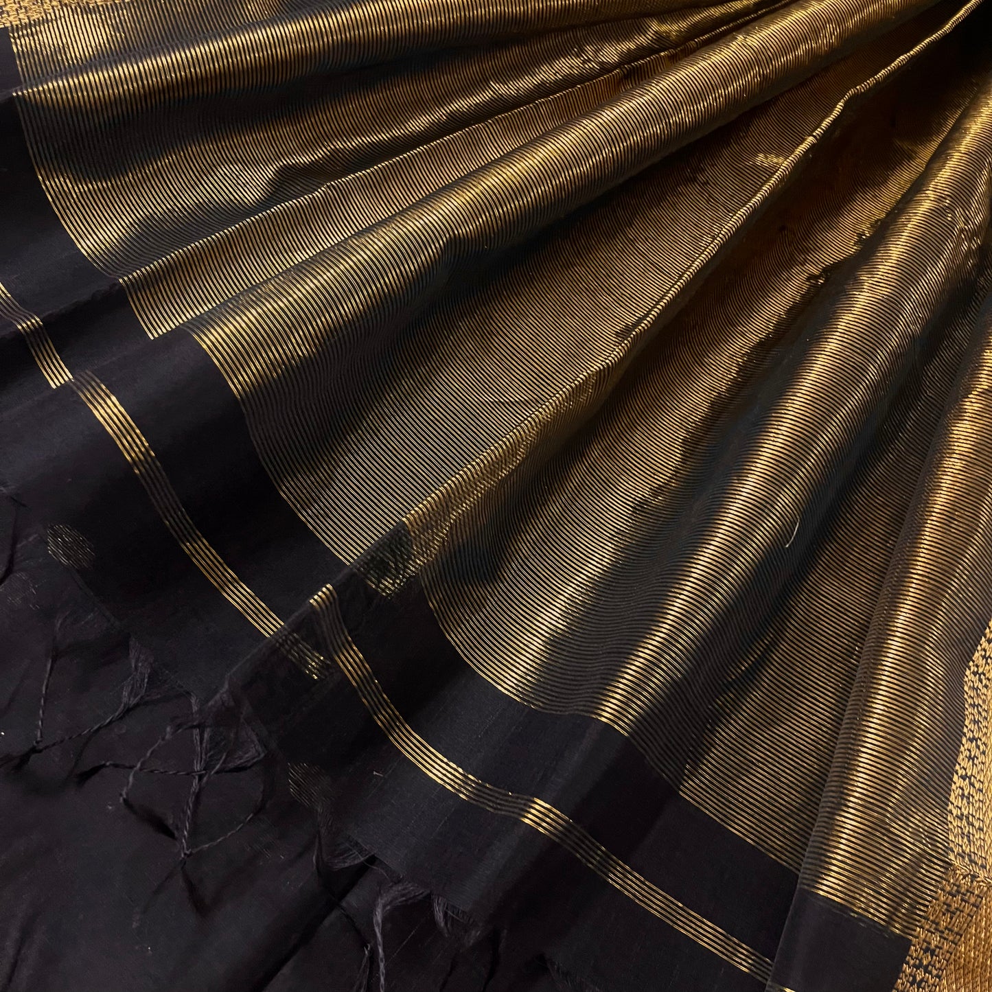 Black maheshwari saree with zari bootis all over