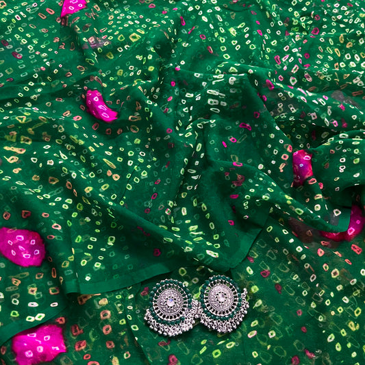 Dark green bandhani saree