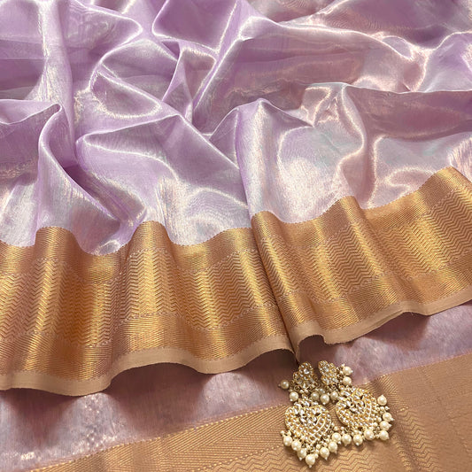 Lilac maheshwari tissue silk saree