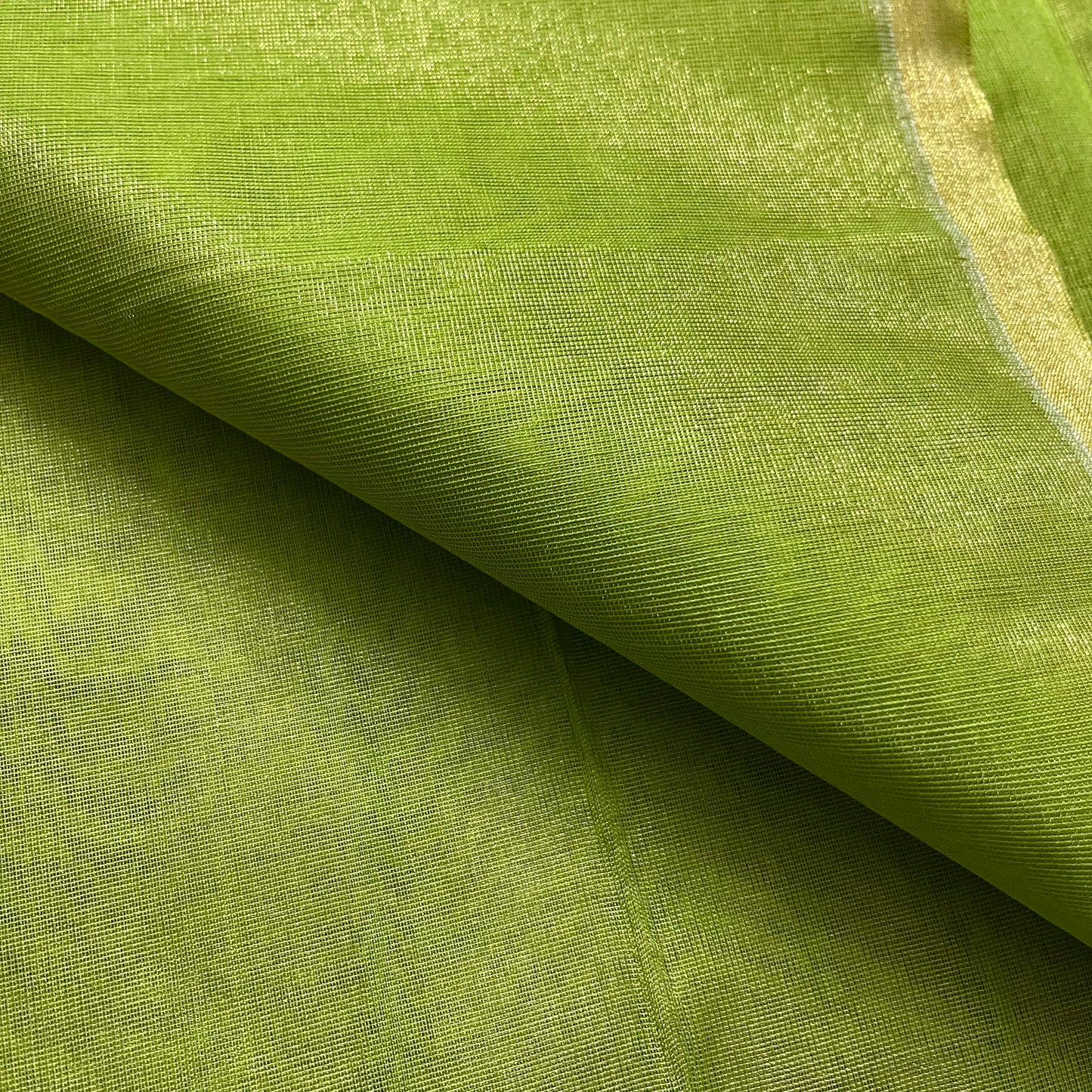 Moss green maheshwari tissue silk saree with zari lines on pallu