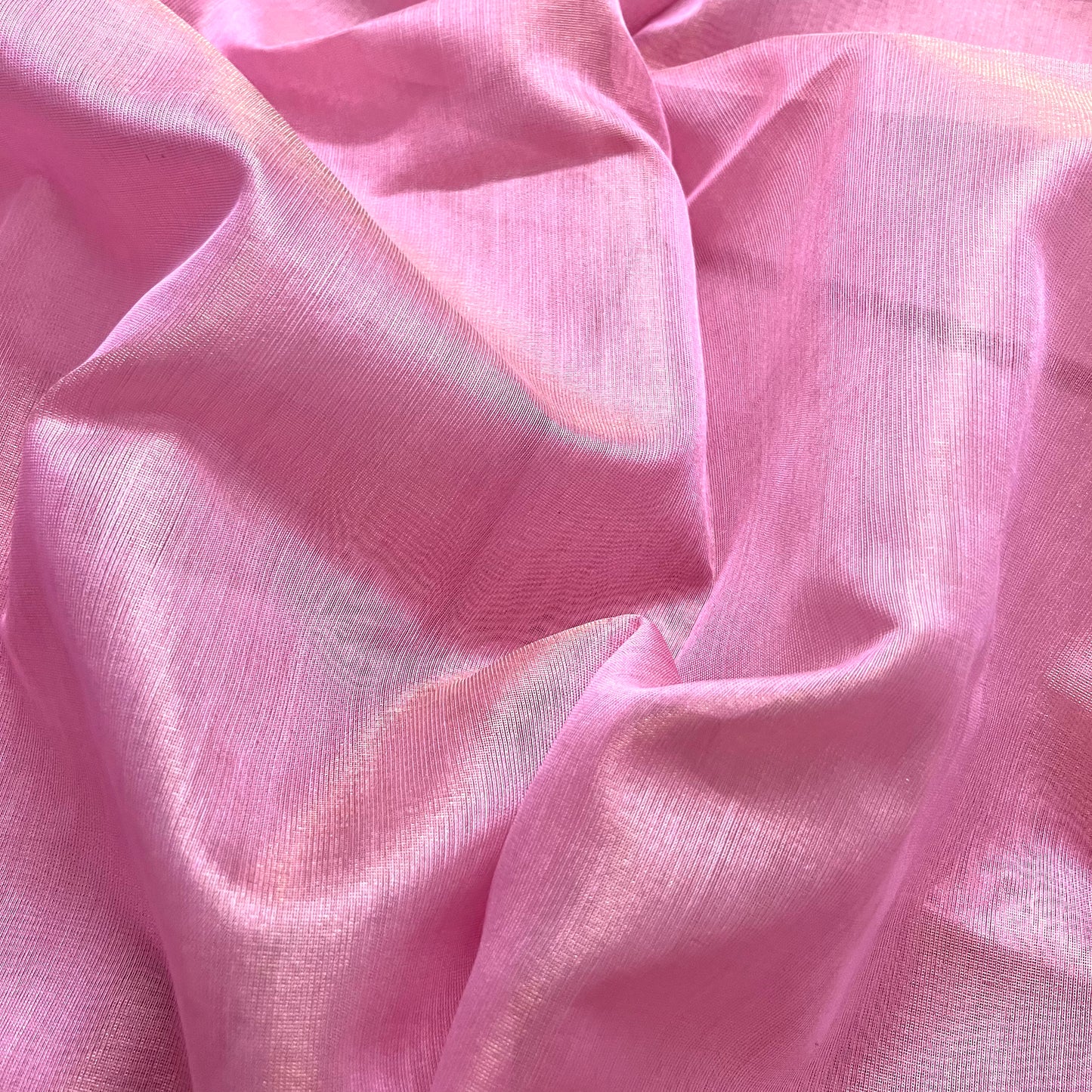 Rose pink maheshwari tissue silk saree with zari lines on pallu