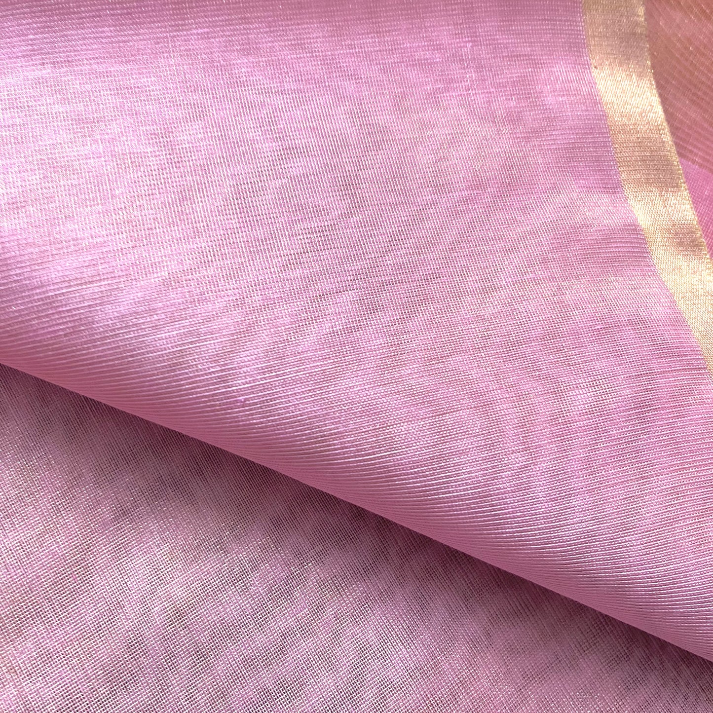 Rose pink maheshwari tissue silk saree with zari lines on pallu