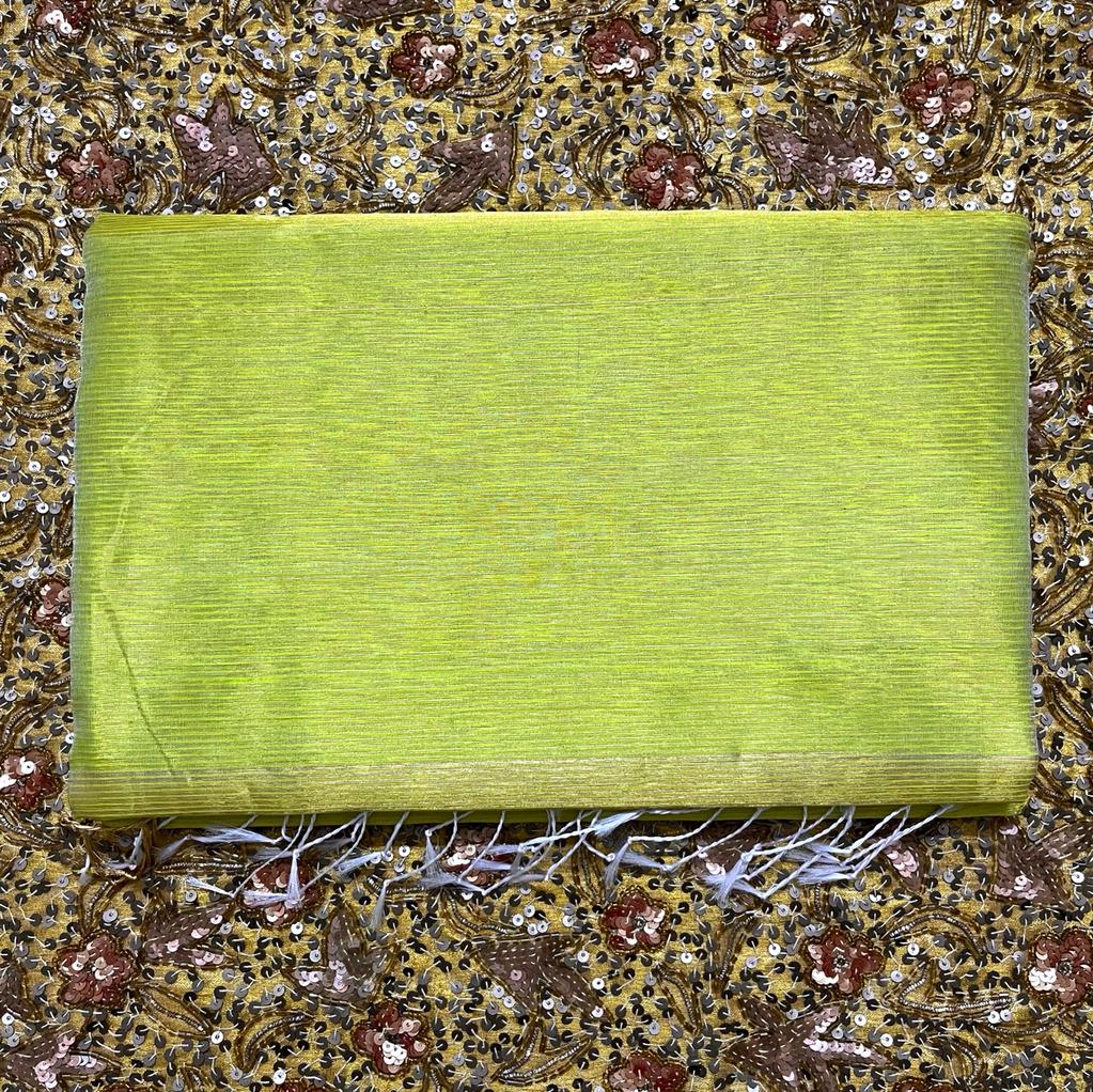 Lime green maheshwari saree with zari lines all over