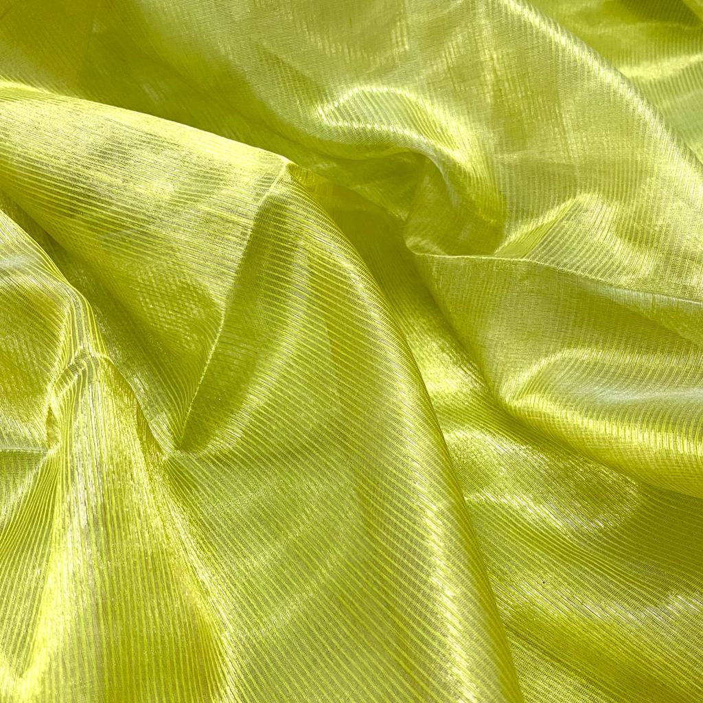 Lime green maheshwari saree with zari lines all over