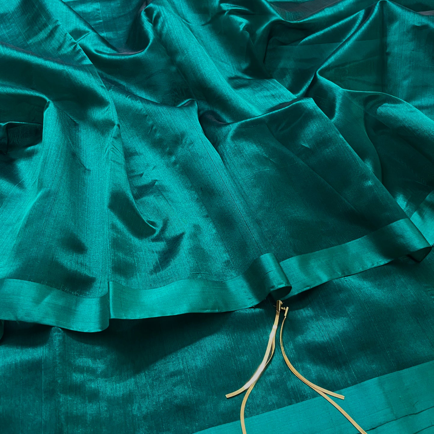 Midnight green chanderi silk saree with silk border