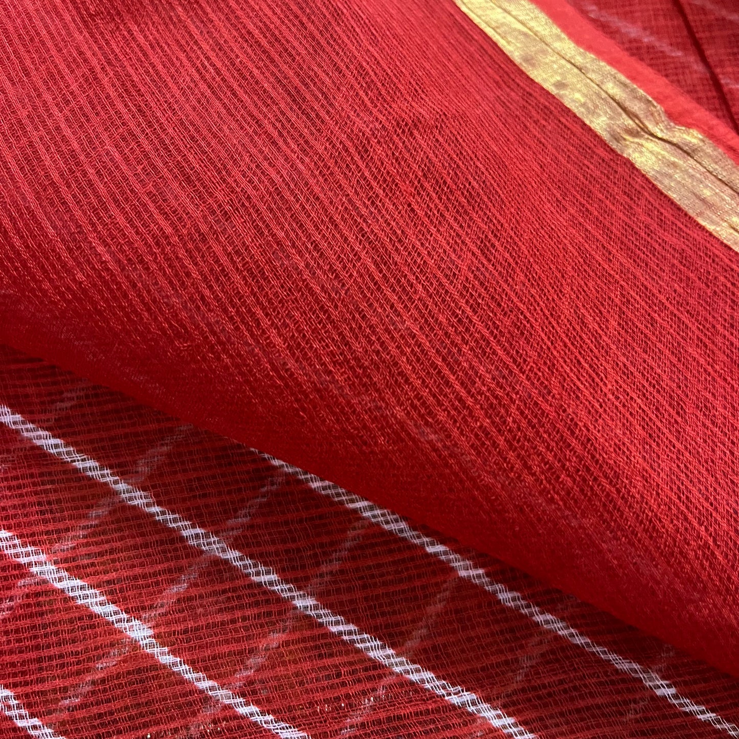 Red kota checks lehariya saree with zari border