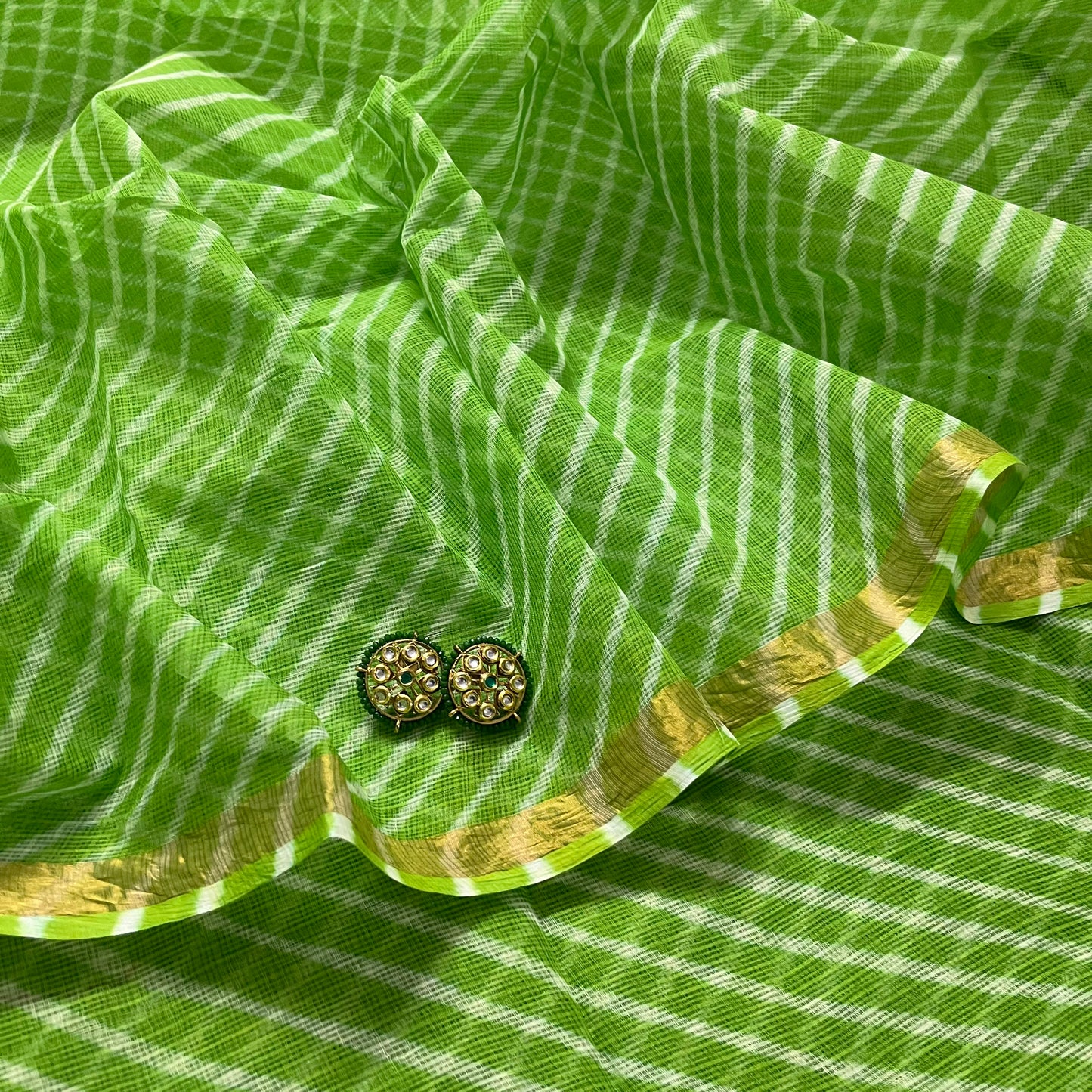 Green kota checks lehariya saree with zari border