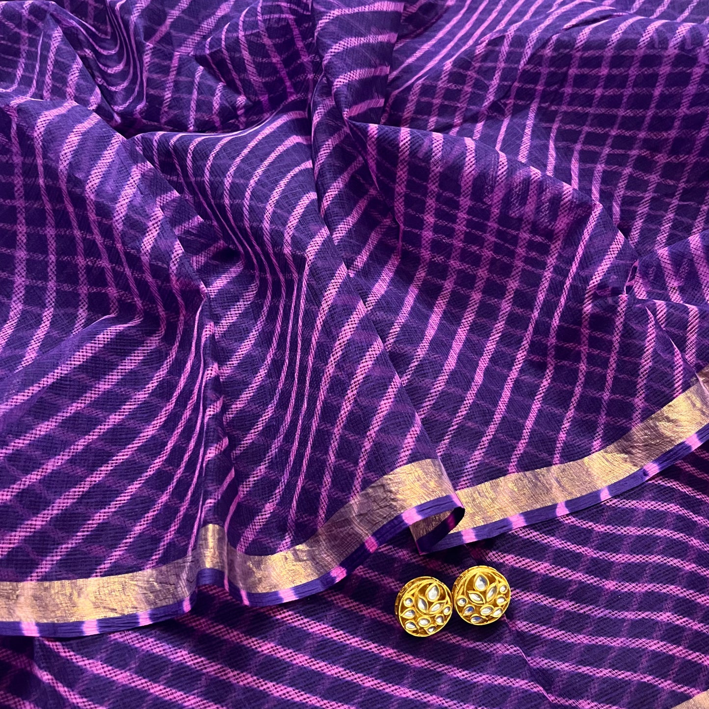 Purple kota checks lehariya saree with zari border