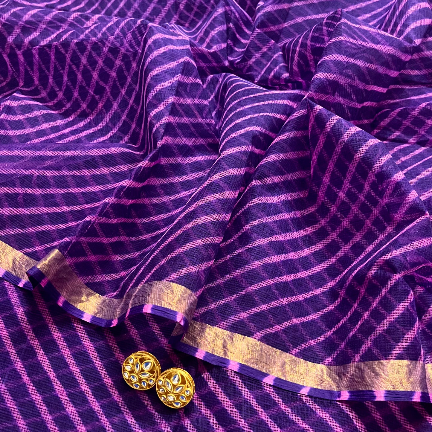 Purple kota checks lehariya saree with zari border