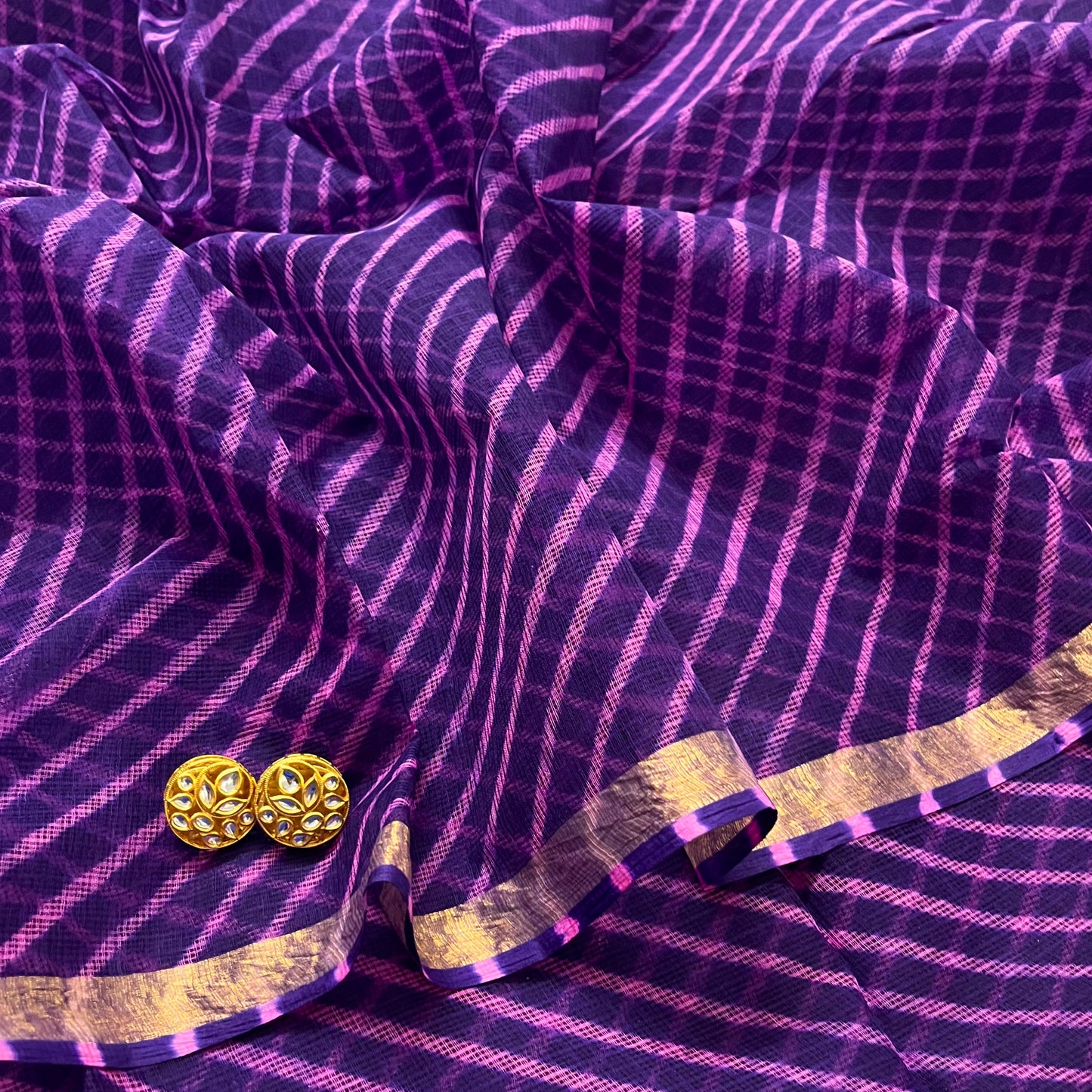 Purple kota checks lehariya saree with zari border