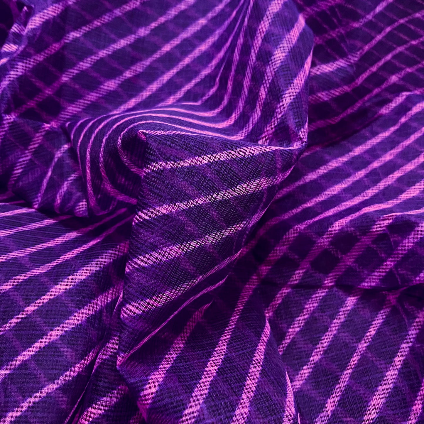 Purple kota checks lehariya saree with zari border