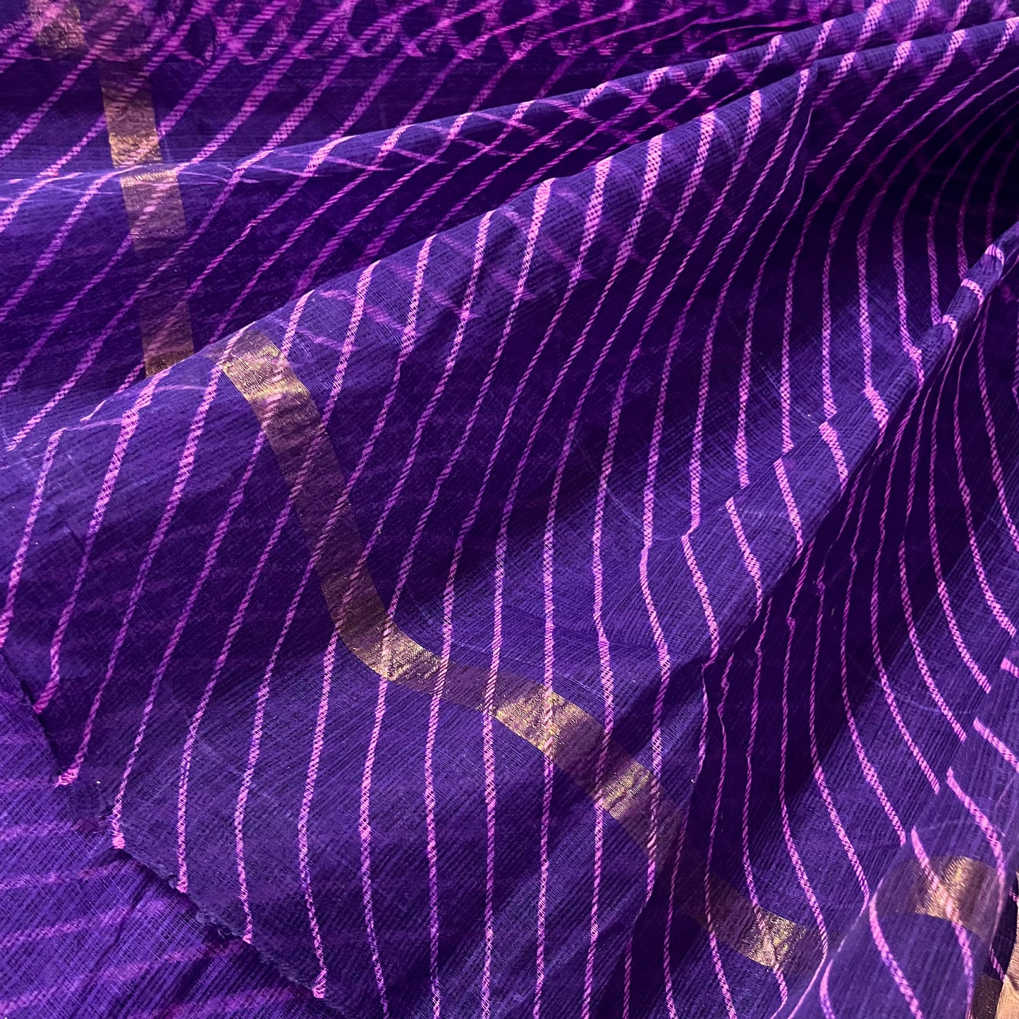 Purple kota checks lehariya saree with zari border