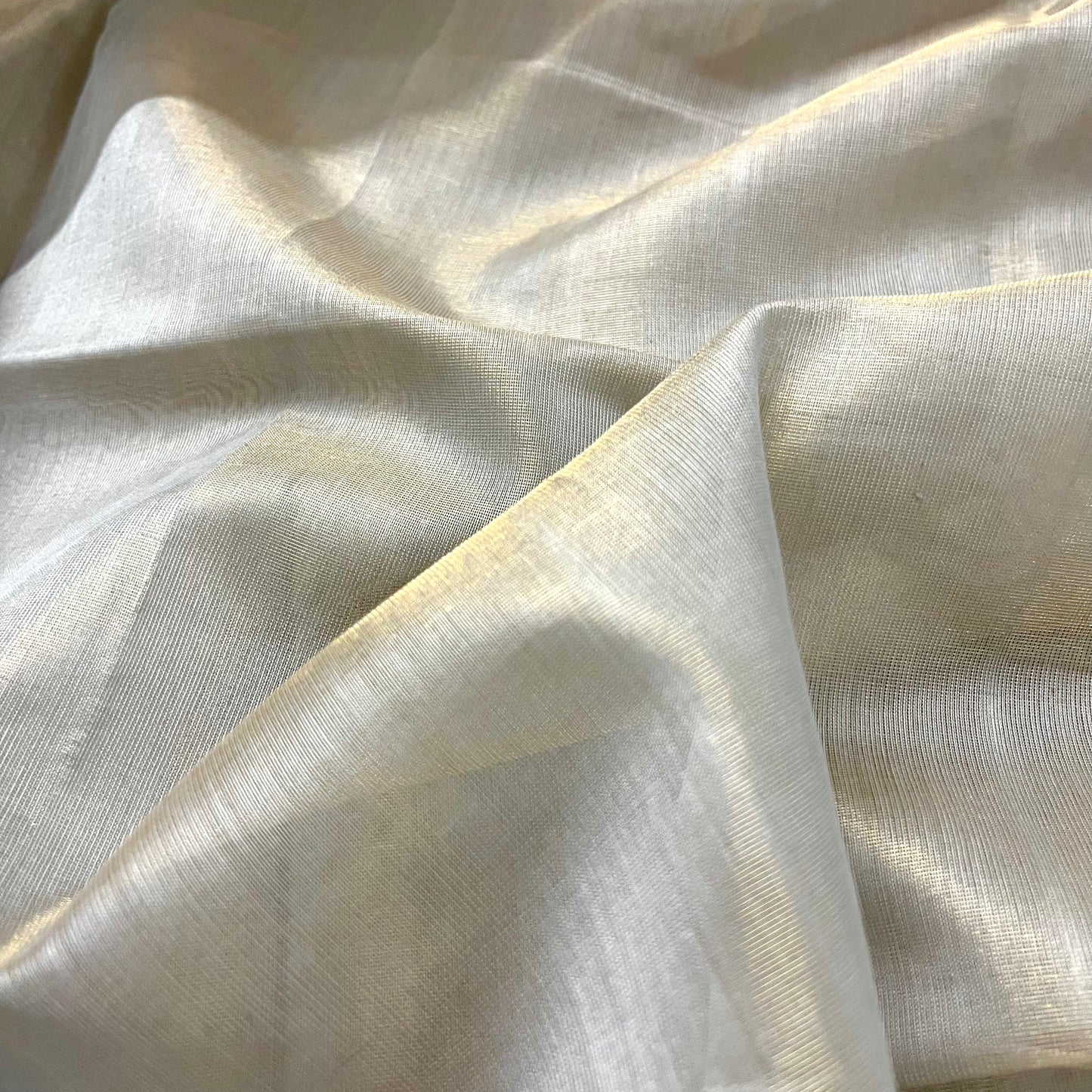 Silver Gold Maheshwari tissue silk saree with Zari lines on Pallu