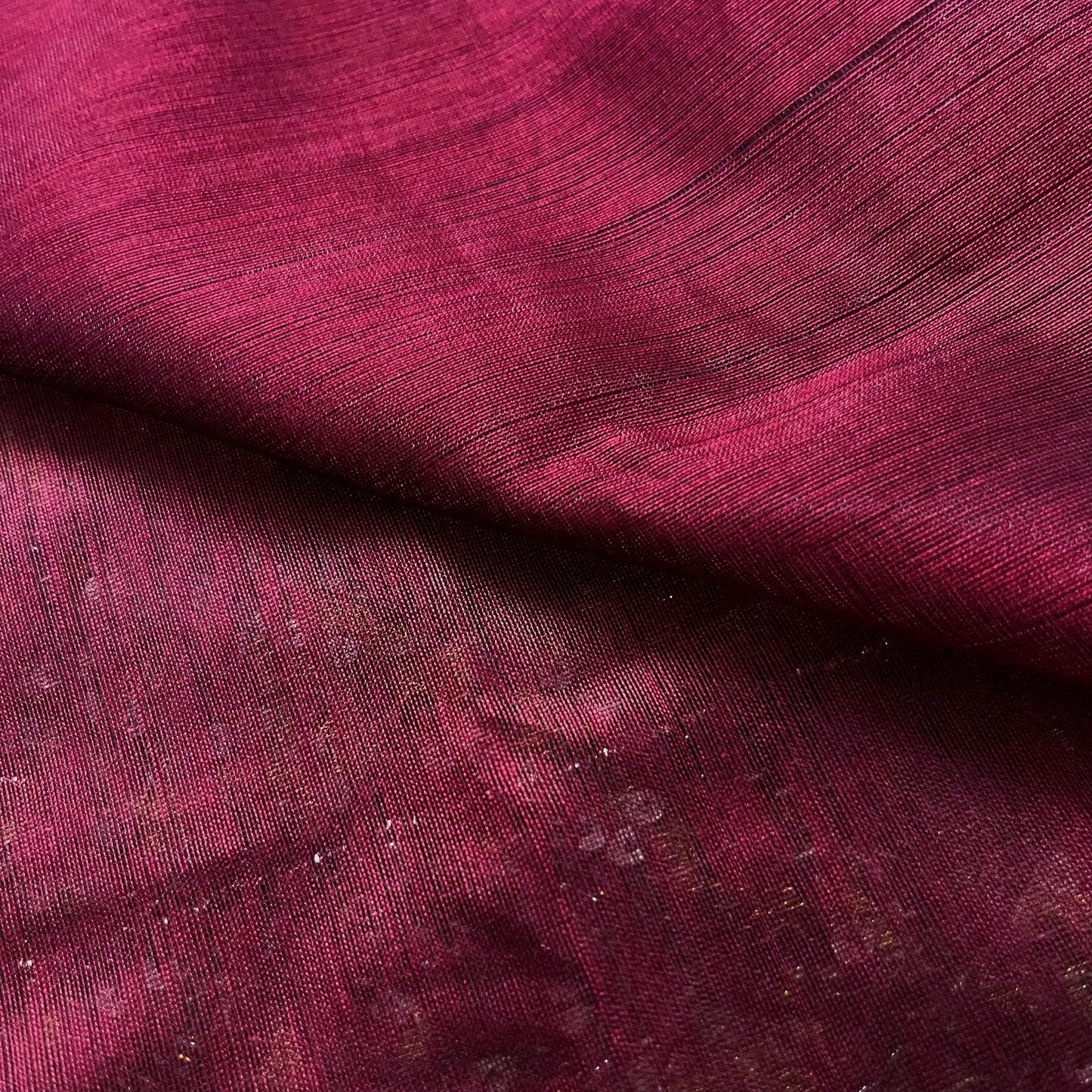 Deep maroon Maheshwari saree with jute Pallu