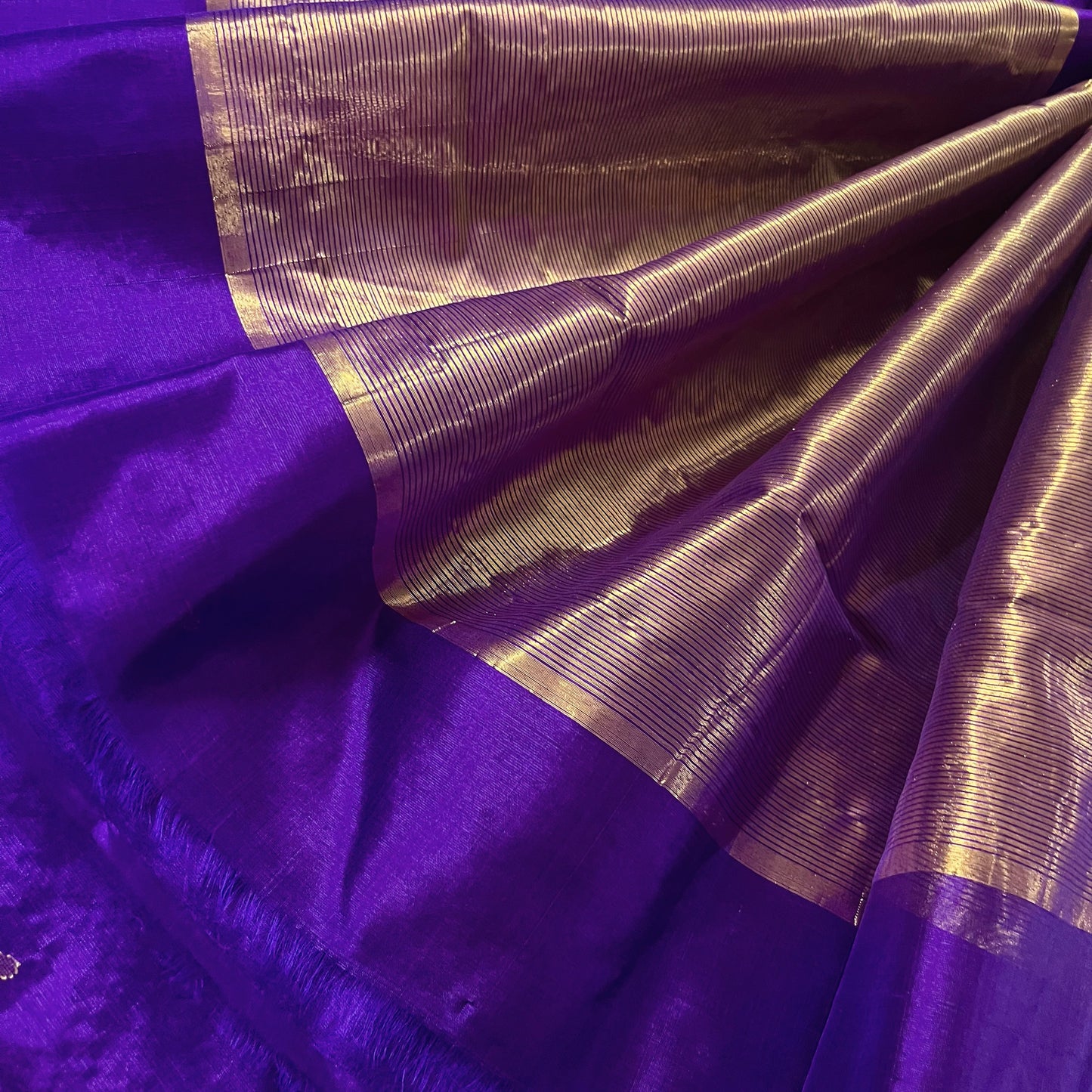 Violet chanderi silk saree with zari bootis all over